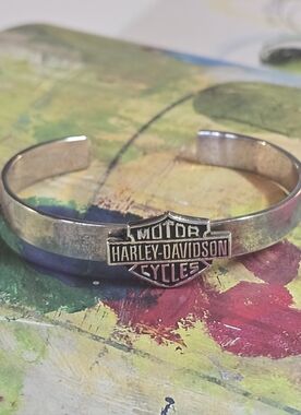 Vintage Iconic Harley-Davidson Sterling Silver Logo Open Cuff Bracelet NWOT